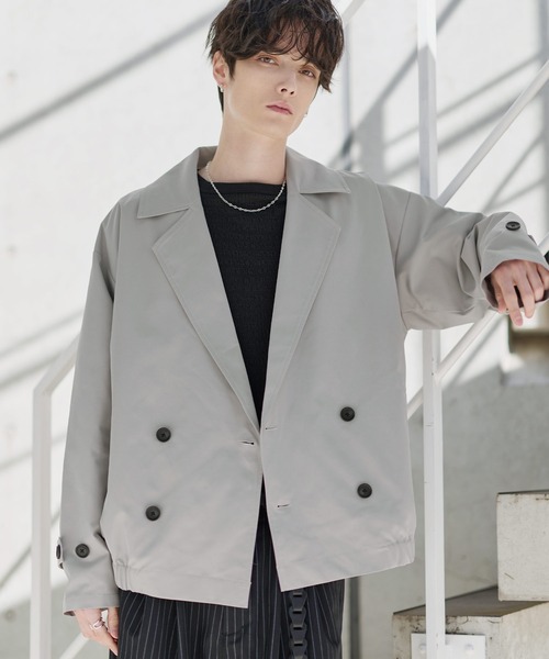 ETELIO(エテリオ)の「綿タッチスムースPコートダブルジャケット(テーラードジャケット・メンズ・ライトグレー/ブラウン/ブラック・S/M/L/XL)」の2枚目の写真
