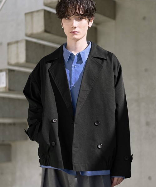 ETELIO(エテリオ)の「綿タッチスムースPコートダブルジャケット(テーラードジャケット・メンズ・ライトグレー/ブラウン/ブラック・S/M/L/XL)」の1枚目の写真