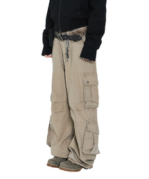 Knee Pin-Tuck Double Pocket Cargo Pants (Khaki)（その他パンツ