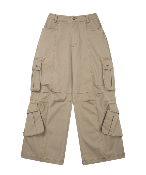 Knee Pin-Tuck Double Pocket Cargo Pants (Beige)（その他パンツ