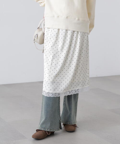 FREE'S MART（フリーズマート）の「◆レーストリムサテンミディスカート（スカート・レディース・ホワイト系その他/イエロー/ブラック系その他・FREE）」の2枚目の写真