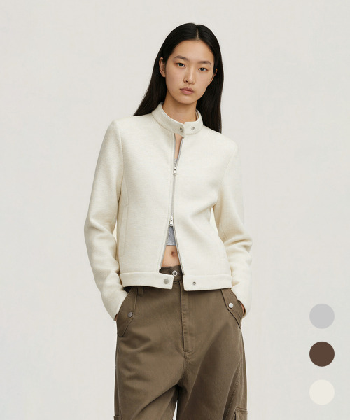 BUTTON SEOUL（ボタンソウル）の「[ウィメンズ] ライオセルスタンドカラージップアップジャケット (3 COLORS)（その他アウター・レディース・ミックスグレー/アイボリー/ブラウン・SMALL/MEDIUM/LARGE）」の4枚目の写真