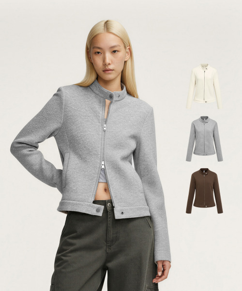 BUTTON SEOUL（ボタンソウル）の「[ウィメンズ] ライオセルスタンドカラージップアップジャケット (3 COLORS)（その他アウター・レディース・ミックスグレー/アイボリー/ブラウン・SMALL/MEDIUM/LARGE）」の5枚目の写真