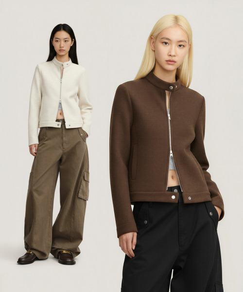 BUTTON SEOUL（ボタンソウル）の「[ウィメンズ] ライオセルスタンドカラージップアップジャケット (3 COLORS)（その他アウター・レディース・ミックスグレー/アイボリー/ブラウン・SMALL/MEDIUM/LARGE）」の6枚目の写真