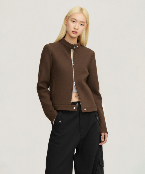 BUTTON SEOUL（ボタンソウル）の「[ウィメンズ] ライオセルスタンドカラージップアップジャケット (3 COLORS)（その他アウター・レディース・ミックスグレー/アイボリー/ブラウン・SMALL/MEDIUM/LARGE）」の8枚目の写真