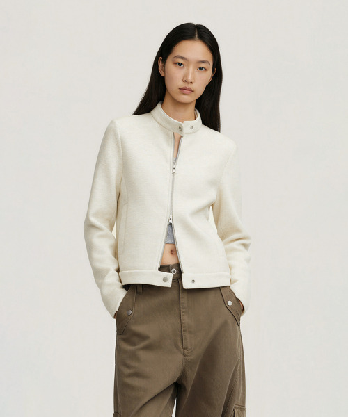 BUTTON SEOUL（ボタンソウル）の「[ウィメンズ] ライオセルスタンドカラージップアップジャケット (3 COLORS)（その他アウター・レディース・ミックスグレー/アイボリー/ブラウン・SMALL/MEDIUM/LARGE）」の9枚目の写真