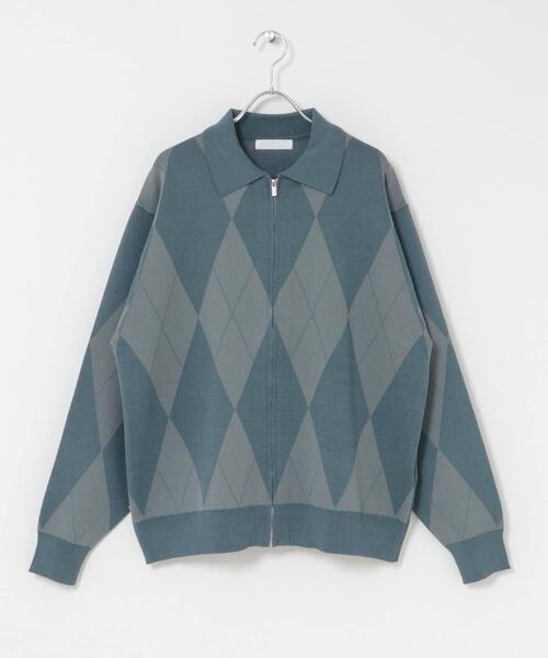 SENSE OF PLACE by URBAN RESEARCH(センスオブプレイスバイアーバンリサーチ)の「『洗濯可』アーガイルジップニットカーディガン(カーディガン/ボレロ・メンズ・ブルー/ネイビー・LARGE/MEDIUM)」の2枚目の写真