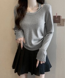 レイヤード ストラップ付き サイド ドローストリング ニットトップス