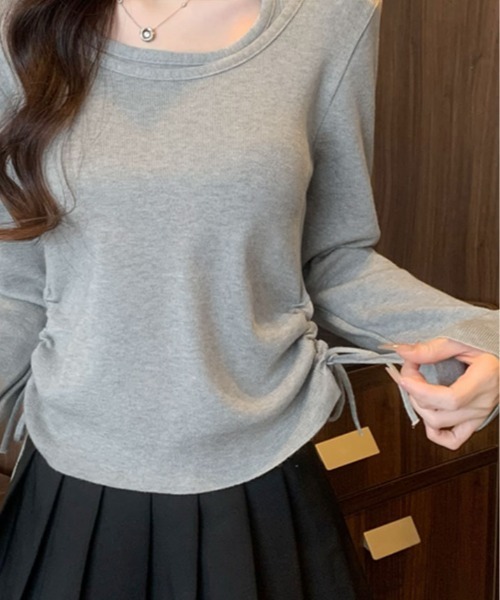 kirakiraShop(キラキラショップ)の「レイヤード ストラップ付き サイド ドローストリング ニットトップス(ニット/セーター・レディース・ブラック/グレー/ブラウン/レッド・FREE)」の17枚目の写真