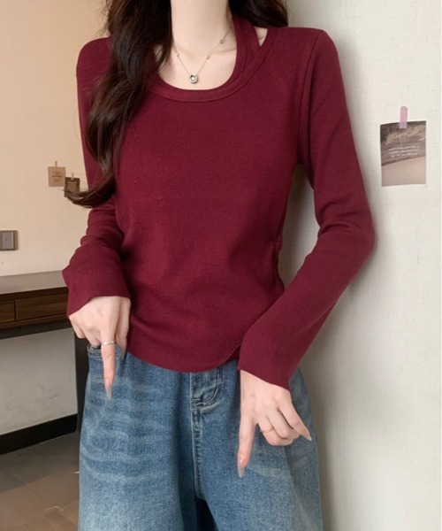 kirakiraShop(キラキラショップ)の「レイヤード ストラップ付き サイド ドローストリング ニットトップス(ニット/セーター・レディース・ブラック/グレー/ブラウン/レッド・FREE)」の20枚目の写真