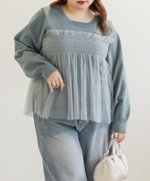 CLETTE(クレット)の「CLETTEオリジナルシャーリングチュールドッキングニット(ニット/セーター・レディース・ブラック/ブルーグリーン/チャコールグレー・4L/3L/LL)」の3枚目の写真