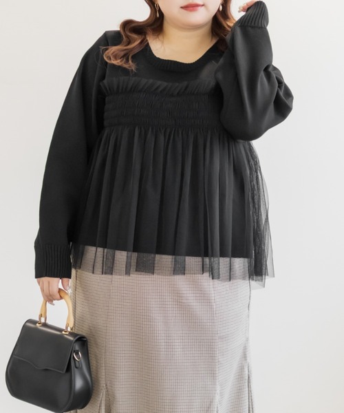 CLETTE(クレット)の「CLETTEオリジナルシャーリングチュールドッキングニット(ニット/セーター・レディース・ブラック/ブルーグリーン/チャコールグレー・4L/3L/LL)」の14枚目の写真