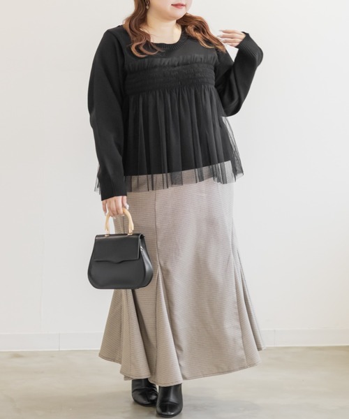 CLETTE(クレット)の「CLETTEオリジナルシャーリングチュールドッキングニット(ニット/セーター・レディース・ブラック/ブルーグリーン/チャコールグレー・4L/3L/LL)」の15枚目の写真