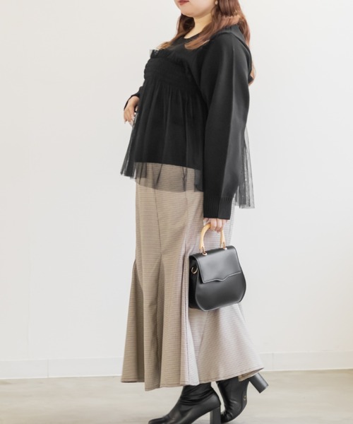 CLETTE(クレット)の「CLETTEオリジナルシャーリングチュールドッキングニット(ニット/セーター・レディース・ブラック/ブルーグリーン/チャコールグレー・4L/3L/LL)」の16枚目の写真