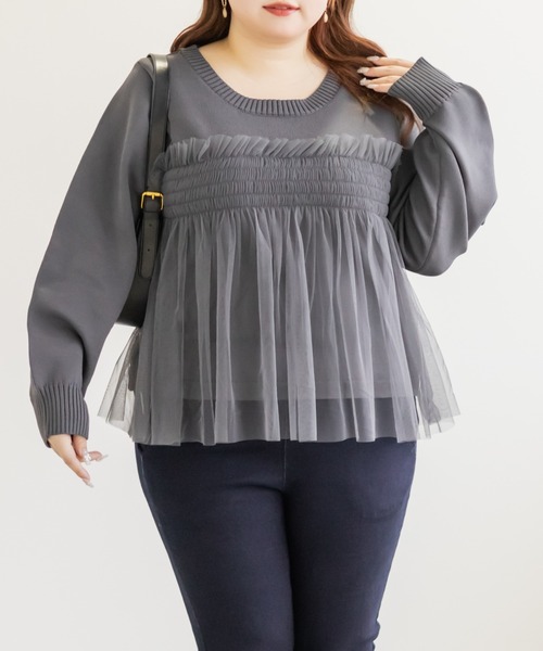 CLETTE(クレット)の「CLETTEオリジナルシャーリングチュールドッキングニット(ニット/セーター・レディース・ブラック/ブルーグリーン/チャコールグレー・4L/3L/LL)」の17枚目の写真