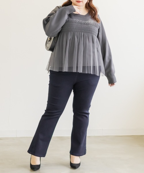 CLETTE(クレット)の「CLETTEオリジナルシャーリングチュールドッキングニット(ニット/セーター・レディース・ブラック/ブルーグリーン/チャコールグレー・4L/3L/LL)」の18枚目の写真