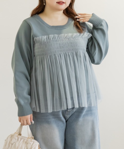 CLETTE(クレット)の「CLETTEオリジナルシャーリングチュールドッキングニット(ニット/セーター・レディース・ブラック/ブルーグリーン/チャコールグレー・4L/3L/LL)」の6枚目の写真