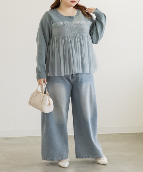 CLETTE(クレット)の「CLETTEオリジナルシャーリングチュールドッキングニット(ニット/セーター・レディース・ブラック/ブルーグリーン/チャコールグレー・4L/3L/LL)」の7枚目の写真