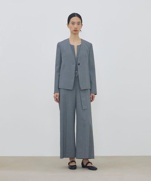 DES PRES（デ・プレ）の「ポリエステルウールバラシャ Vカラージャケット（ノーカラージャケット・レディース・ネイビー/ブラック/グレー・34/36）」の4枚目の写真