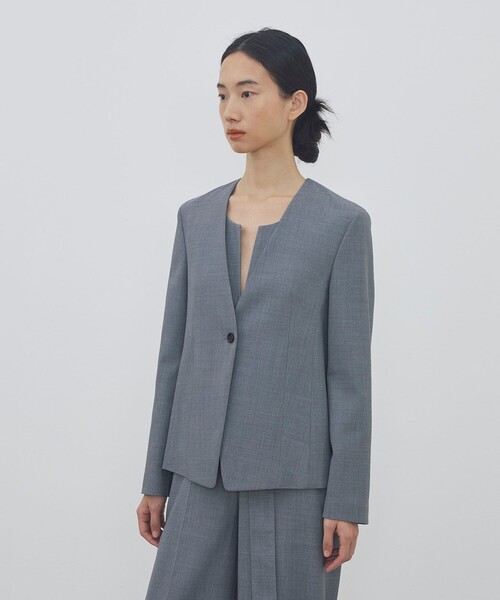 DES PRES（デ・プレ）の「ポリエステルウールバラシャ Vカラージャケット（ノーカラージャケット・レディース・ネイビー/ブラック/グレー・34/36）」の5枚目の写真