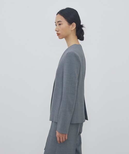 DES PRES（デ・プレ）の「ポリエステルウールバラシャ Vカラージャケット（ノーカラージャケット・レディース・ネイビー/ブラック/グレー・34/36）」の6枚目の写真