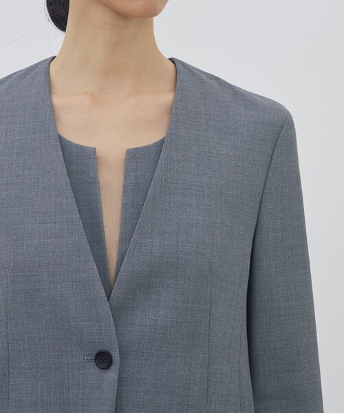 DES PRES（デ・プレ）の「ポリエステルウールバラシャ Vカラージャケット（ノーカラージャケット・レディース・ネイビー/ブラック/グレー・34/36）」の9枚目の写真