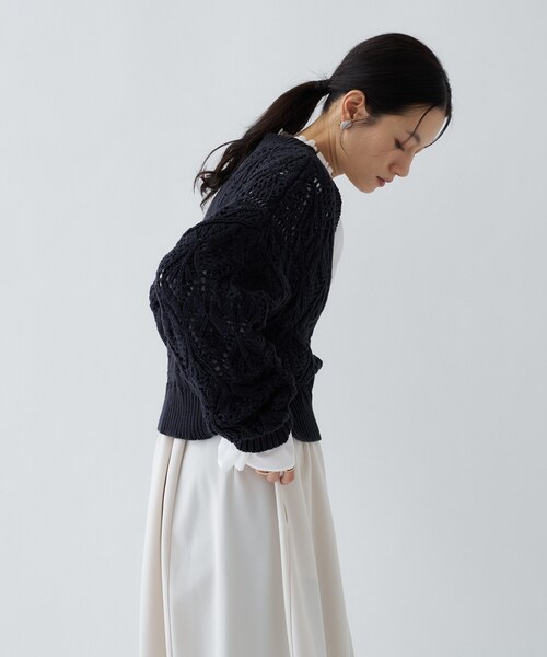 cloenc(クロエンス)の「【手洗い可】クロシェ編みクロップドニットプルオーバー(ニット/セーター・レディース・ライトベージュ/ホワイト/ネイビー・02)」の20枚目の写真