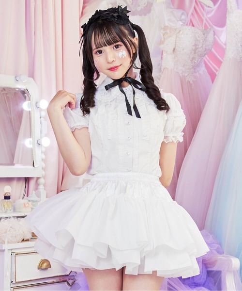 BODYLINE(ボディライン)の「二段レイヤードのフリルスカートパニエ(スカート・レディース・オフホワイト・M)」の2枚目の写真