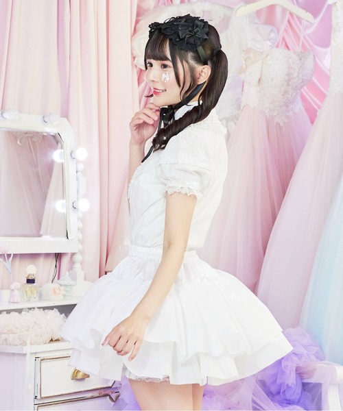 BODYLINE(ボディライン)の「二段レイヤードのフリルスカートパニエ(スカート・レディース・オフホワイト・M)」の4枚目の写真