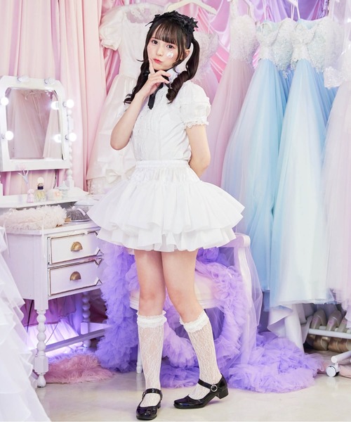 BODYLINE(ボディライン)の「二段レイヤードのフリルスカートパニエ(スカート・レディース・オフホワイト・M)」の6枚目の写真