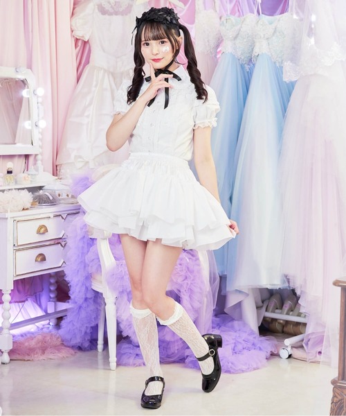 BODYLINE(ボディライン)の「二段レイヤードのフリルスカートパニエ(スカート・レディース・オフホワイト・M)」の7枚目の写真