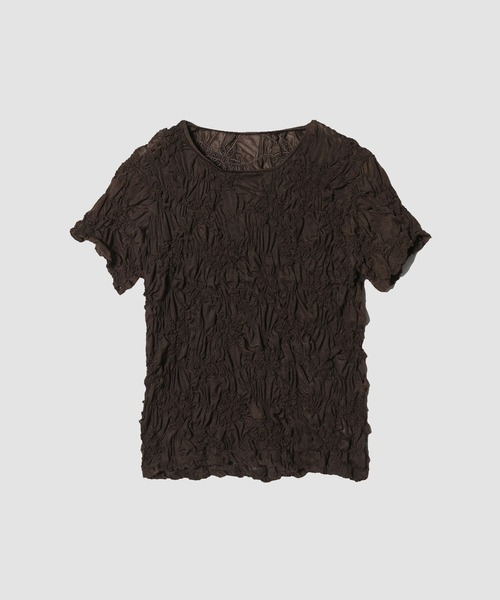 ESTNATION(エストネーション)の「ESTNATION / シャーリング フラワー Tシャツ(Tシャツ/カットソー・レディース・オフホワイト/レッド/ブラック/ダークブラウン・FREE)」の1枚目の写真