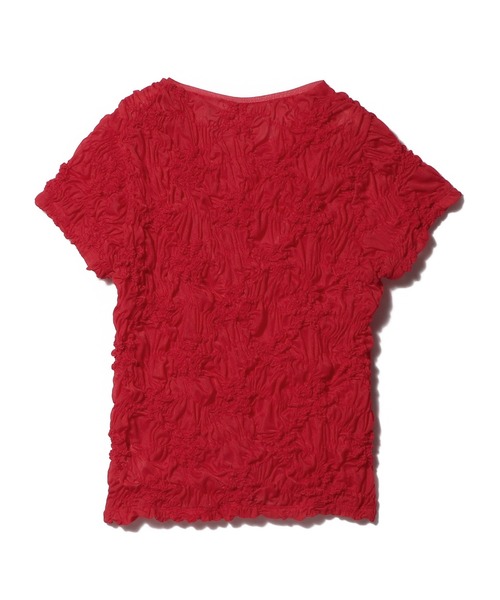 ESTNATION(エストネーション)の「ESTNATION / シャーリング フラワー Tシャツ(Tシャツ/カットソー・レディース・オフホワイト/レッド/ブラック・FREE)」の4枚目の写真