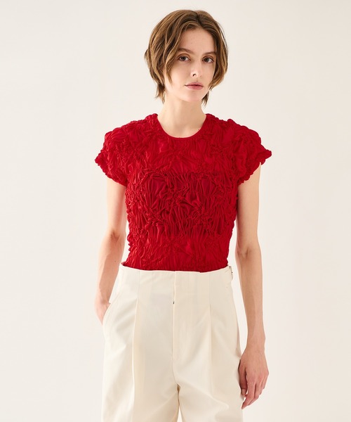 ESTNATION（エストネーション）の「ESTNATION / シャーリング フラワー Tシャツ（Tシャツ/カットソー・レディース・オフホワイト/レッド/ブラック・FREE）」の19枚目の写真