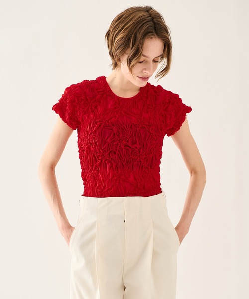 ESTNATION（エストネーション）の「ESTNATION / シャーリング フラワー Tシャツ（Tシャツ/カットソー・レディース・オフホワイト/レッド/ブラック・FREE）」の20枚目の写真