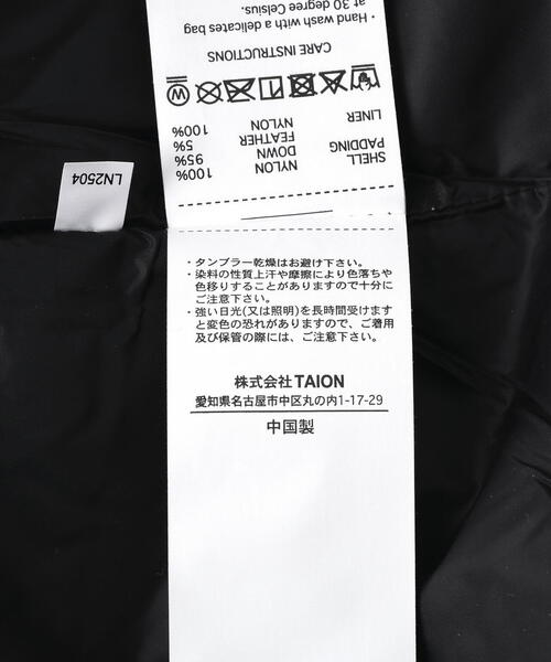 TAION(タイオン)の「TAION/タイオン/CITY CREW NECK DOWN JACKET(ダウンジャケット/コート・レディース・ブラック/ホワイト系2・S/M/L)」の3枚目の写真