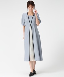 2026春夏新作 フロントプリーツ配色ワンピース