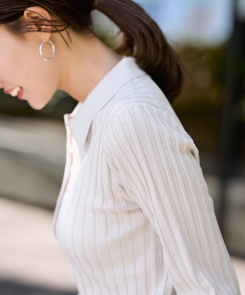 FRAMeWORK（フレームワーク）の「リブニットポロシャツ（ニット/セーター・レディース・イエロー/サックスブルー/アイボリー・FREE）」の13枚目の写真