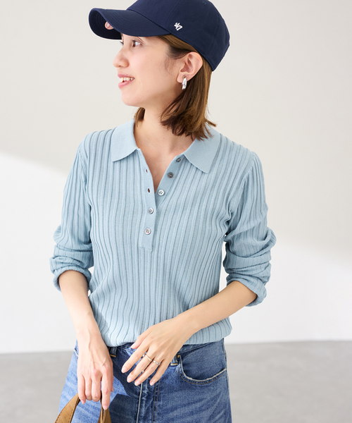 FRAMeWORK（フレームワーク）の「リブニットポロシャツ（ニット/セーター・レディース・イエロー/サックスブルー/アイボリー・FREE）」の17枚目の写真