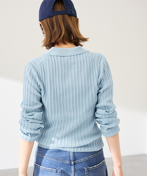 FRAMeWORK（フレームワーク）の「リブニットポロシャツ（ニット/セーター・レディース・イエロー/サックスブルー/アイボリー・FREE）」の19枚目の写真