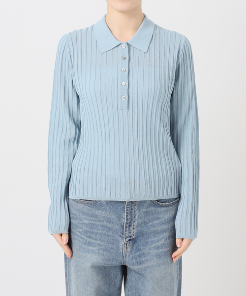 FRAMeWORK（フレームワーク）の「リブニットポロシャツ（ニット/セーター・レディース・イエロー/サックスブルー/アイボリー・FREE）」の5枚目の写真