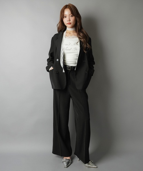 SPINNS（スピンズ）の「テーラードジャケット/ダブルボタン/セットアップ対応（テーラードジャケット・レディース・グレー/ブラック・ONESIZE）」の9枚目の写真