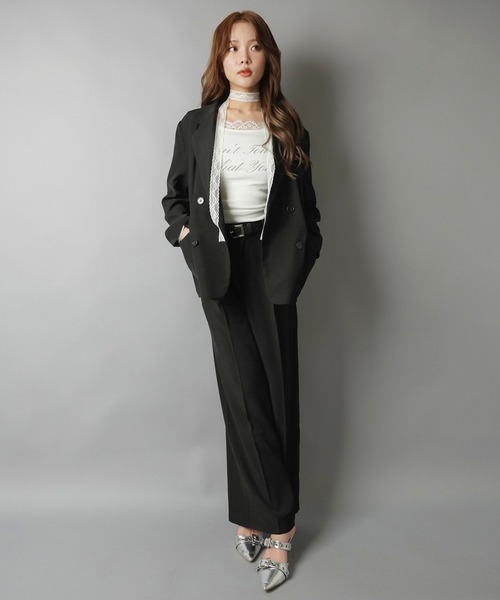 SPINNS（スピンズ）の「テーラードジャケット/ダブルボタン/セットアップ対応（テーラードジャケット・レディース・グレー/ブラック・ONESIZE）」の10枚目の写真