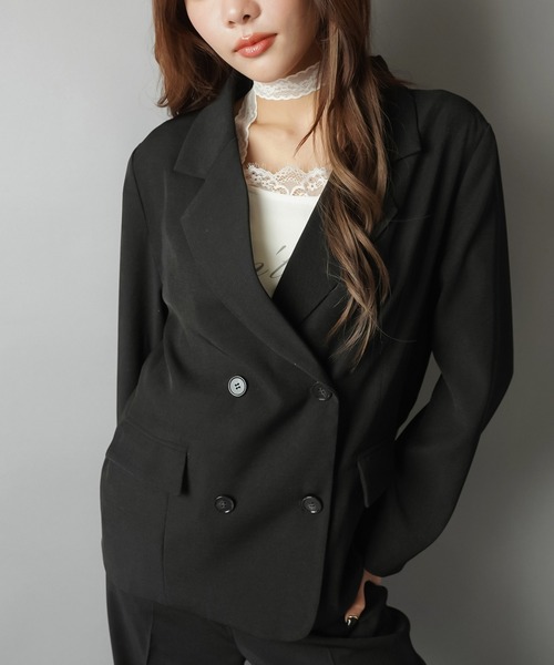 SPINNS（スピンズ）の「テーラードジャケット/ダブルボタン/セットアップ対応（テーラードジャケット・レディース・グレー/ブラック・ONESIZE）」の7枚目の写真