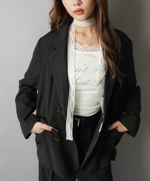 SPINNS（スピンズ）の「テーラードジャケット/ダブルボタン/セットアップ対応（テーラードジャケット・レディース・グレー/ブラック・ONESIZE）」の4枚目の写真