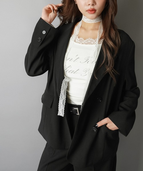 SPINNS（スピンズ）の「テーラードジャケット/ダブルボタン/セットアップ対応（テーラードジャケット・レディース・グレー/ブラック・ONESIZE）」の5枚目の写真