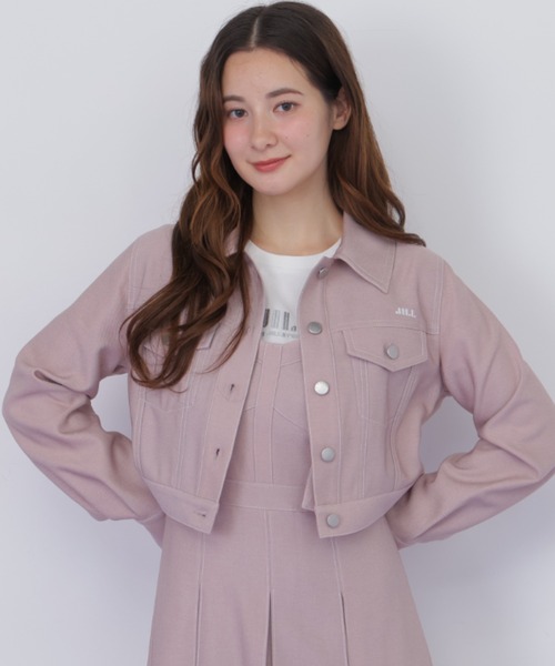 JILL by JILL STUART（ジルバイジルスチュアート）の「デニムライク配色ステッチジャケット（デニムジャケット・レディース・ピンク/ネイビー・MEDIUM/SMALL）」の2枚目の写真