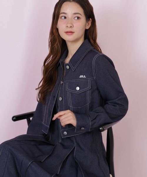 JILL by JILL STUART（ジルバイジルスチュアート）の「デニムライク配色ステッチジャケット（デニムジャケット・レディース・ピンク/ネイビー・MEDIUM/SMALL）」の5枚目の写真