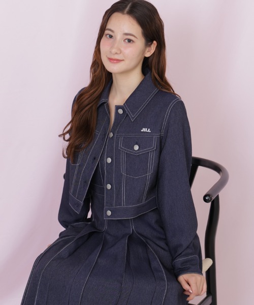 JILL by JILL STUART（ジルバイジルスチュアート）の「デニムライク配色ステッチジャケット（デニムジャケット・レディース・ピンク/ネイビー・MEDIUM/SMALL）」の3枚目の写真