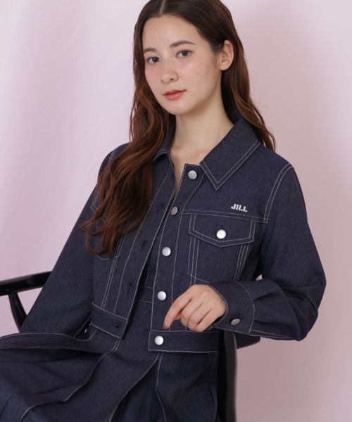 JILL by JILL STUART（ジルバイジルスチュアート）の「デニムライク配色ステッチジャケット（デニムジャケット・レディース・ピンク/ネイビー・MEDIUM/SMALL）」の4枚目の写真